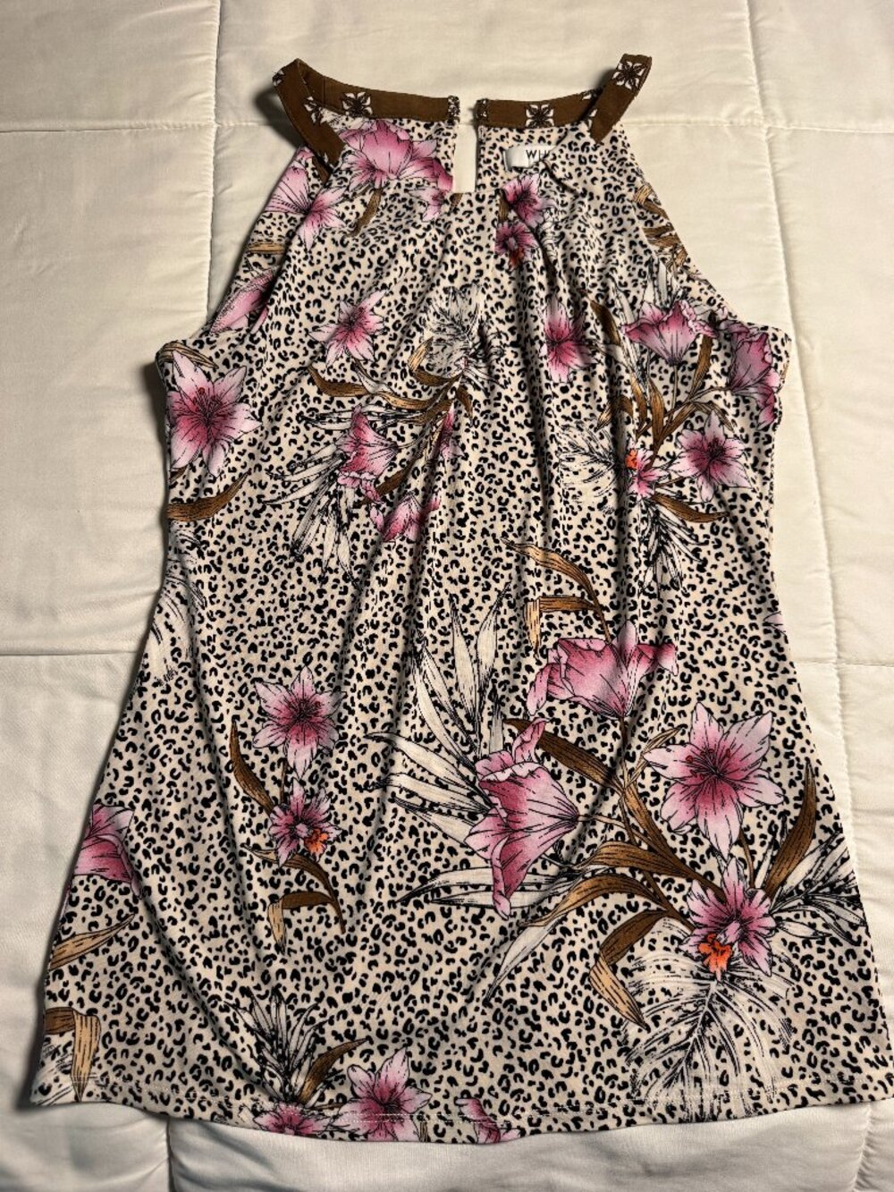 White House Black Market Tropical Floral Leopard Halter Top Tank Blouse - XS